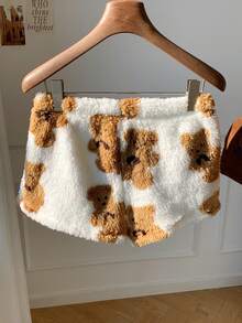 CovetEZ 女士休闲熊印花短裤，秋冬 - 白色 - 查看 6