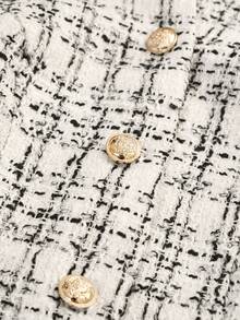 Omancia Women's Elegant White Plaid Tweed Jacket, Fitted Silhouette, Suitable For Halloween, Christmas, New Year, Thanksgiving, Autumn/Winter - White - View 6