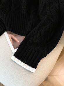 GlowEve CURVE Große Größen eleganter luxuriöser grauer Strickpullover mit Peter-Pan-Kragen, Schleife und Langarm, dick