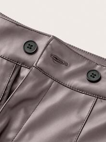 Franclia Women's Fashionable Solid Color Button Decorated Shorts - Grey - View 6