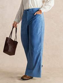 EMERY ROSE Plus Size Corduroy Real Pockets Straight Leg Casual Pants, Elegant For Outings, Commuting, Dates, And Gatherings
