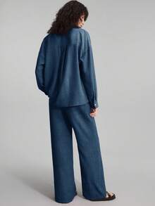 Ontre Women's Minimalist Comfortable Style, 2 Pieces Pajama Set, Urban Commute Business Casual Wear, Office Attire, Teacher Outfit, Elegant Outfit, Outerwear - Dark Wash - View 6