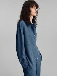Ontre Women's Minimalist Comfortable Style, 2 Pieces Pajama Set, Urban Commute Business Casual Wear, Office Attire, Teacher Outfit, Elegant Outfit, Outerwear - Dark Wash - View 5