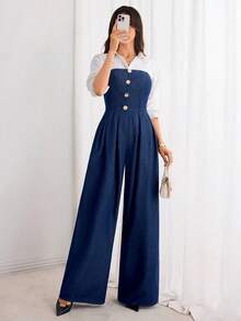 Elenzga 优雅派对成熟女士牛仔背带裤和连体裤