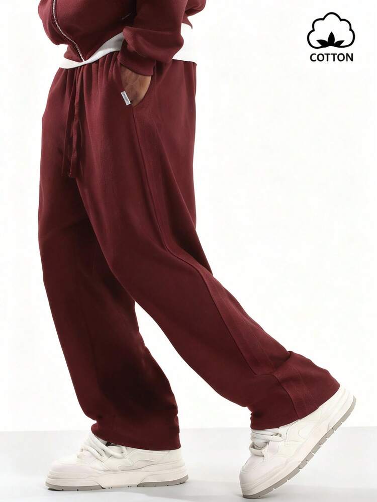 Cotton Fleece Pants With Drawstring Waist And Side Pockets