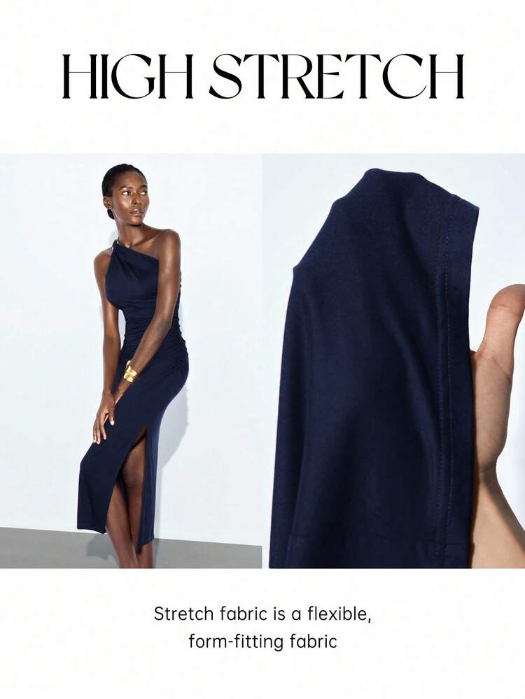 SHEIN Maija MAIJA 우아한 파티 주름 허리 슬릿 헴 미디 드레스