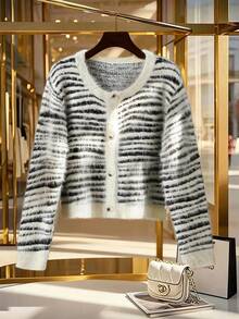 Elenzga كارديجان قصير مخطط فرائي للنساء، خريف/شتاء