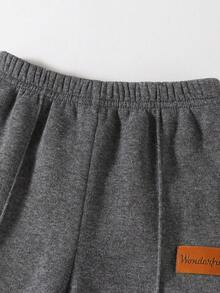 SHEIN Young Girl Tween,Teen Girl Casual Cute Pu Letter,Heart Print Knit Solid Color Loose Drop Shoulder Long Sleeve Sweatshirt & Wide Leg Sweatpants Set Fall Winter Kid 2 Pieces Set,Y2k Girl.Black,Mommy & Sisters & Me Matching,Autumn Winter,Halloween,Christmas.School Daily,Back To School,Home Wear,Holiday,Vocation. - Grey - View 6