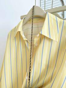 Resyla 大码女式休闲百搭条纹印花衬衫 - 黃色 - 查看 5