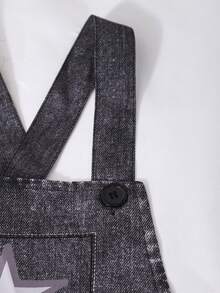 Tween Girls' Knit Star Print Overalls, Fashionable For Back To School, Personalized Outfit, Suitable For Spring, Summer, Autumn