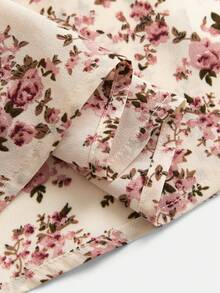 SHEIN 青少年女孩休闲圆领纯粉色罗纹宽松版型碎花拼接长袖连衣裙，适合日常休闲穿着 - 粉色 - 查看 5