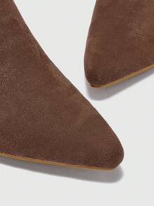 CUCCOO BIZCHIC Brown Pointed Toe Slip-On Ruched Suede Mid-Calf Boots, Fashionable High Heels, Comfortable & Versatile For Daily Commute For Christmas - Brown - View 7