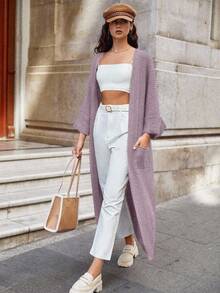 EURMUSE Casual Fashion Versatile Loose Fit Open Front Long Sleeve Cardigan For Women,Petite Cardigans,Cardigans - Rusty Rose - View 3