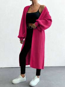 EURMUSE Women's Solid Color Casual Long Sleeve Cardigan,Petite Cardigans,Cardigans - Hot Pink - View 6