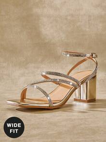 SHUZIA 女士舒适宽跟优雅水钻高跟凉鞋 - 金色 - 查看 7