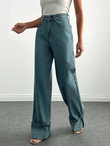 CLARA VERO Women's High Waist Pocket Design Straight Loose Casual Versatile Jeans - Dusty Blue - View 3