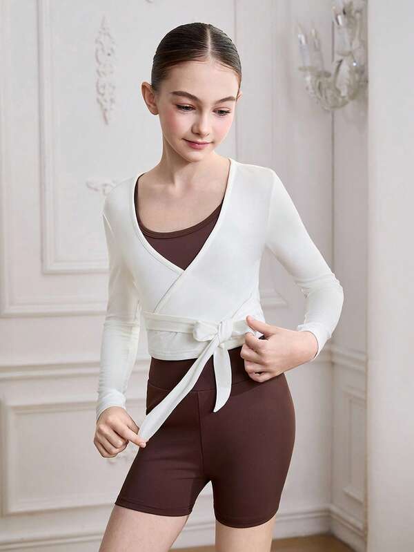 SHEIN Tween Girls Ballet Clothing, High Stretch Smooth Jacket For Ballet Competition Fall Winter