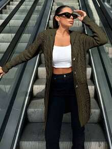 Women's Casual Solid Color Hooded Cardigan With Pockets