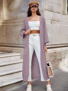 EURMUSE Casual Fashion Versatile Loose Fit Open Front Long Sleeve Cardigan For Women,Petite Cardigans,Cardigans - Rusty Rose - View 4