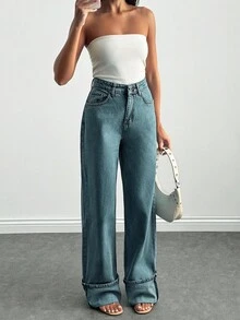 CLARA VERO Women's High Waist Pocket Design Straight Loose Casual Versatile Jeans - Dusty Blue - View 5