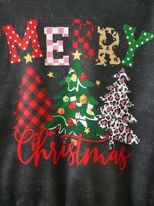 JNSQ Sweat-shirt-shirt à manches longues épais, doublé de thermique, col ras-du-cou, motif de Noël, pour préadolescentes. Convient pour le port quotidien, les activités extérieures, les vacances, le streetwear, les fêtes et les occasions décontractées, automne/hiver - Noir - Voir 3