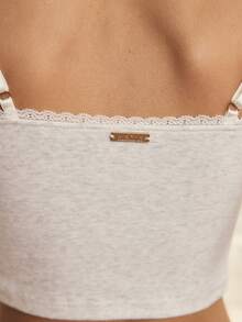 Aralina Christmas Holiday Season Lounge LineWomen's 2pcs Grey Marle Fabric Lace Trim Detail Cami With Gingham / Plaid Bow With Matching Shortie Lingerie Vacation Outfits Women Two Pieces Set - Light Grey - View 6