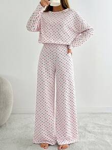 EURMUSE Cotton 2Pcs Heart Printed Lounge Set - Multicolor - View 5