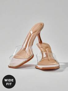 SHUZIA Women's Wide-Fit Fashionable Clear Heeled Sandals - Beige - View 8