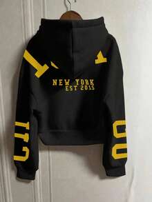 INAWLY Hooded Sweatshirt Sweatshirt, Loose Fit Short Jacket With Thermal Lined, Autumn/Winter - Black - View 2