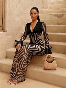 Sirith Tight Zebra Print Fish Tail Long Dress - Multicolor - View 1