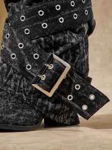 SHUZIA Giày bốt cao đến đầu gối thời trang gợi cảm dành cho nữ có khóa kim loại - màu đen - Xem 6