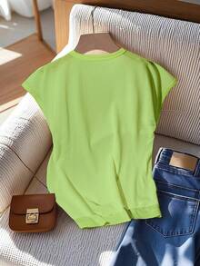 GlowEve Women's Casual Solid Color Short Sleeve T-Shirt, Summer - Green - View 2