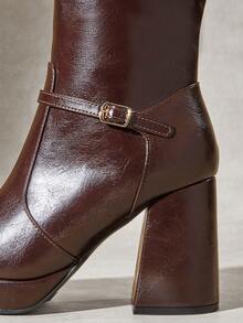 SHUZIA Bottes hautes femme à talon bloc stylées et confortables avec décoration boucle métallique