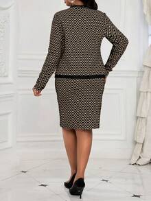 Fleurora New Autumn And Winter Elegant Commuting Office Colorful Knitted Pencil Midi Long Sleeve Plus Size Co-Ords Winter Clothes For Women Thanksgiving Winter Clothes Winter Outfit Classy Outfits Stylish Clothing Collection Winter Clothes For Women - Multicolor - View 2