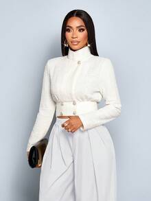 SOLERSUN Women's Fashionable And Elegant High Street Stand-Up Collar Waist Double-Breasted Short Coat