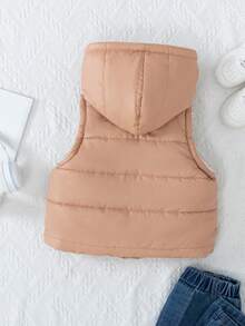 SHEIN Elladie kids 少女连帽棉马甲秋冬加厚保暖外套 - 卡其色 - 查看 2