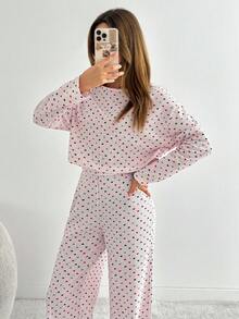 EURMUSE Cotton 2Pcs Heart Printed Lounge Set - Multicolor - View 6