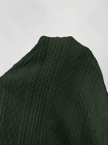 Chiquease Casual Solid Color Textured Lantern Sleeve T-Shirt, Autumn - Army Green - View 4