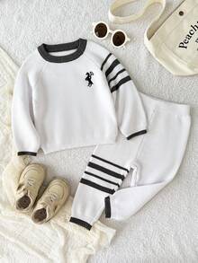 Souflis Souflis Baby Boy Casual Contrast Trim Raglan Sleeve Sweater And Pants Set, Autumn/Winter