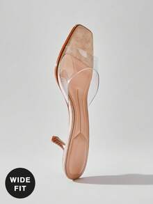 SHUZIA Women's Wide-Fit Fashionable Clear Heeled Sandals - Beige - View 9