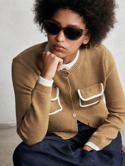 SHEIN Luminelle 女士复古魅力撞色拼布针织开衫，秋季新品