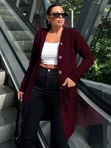 EURMUSE Women's Casual Solid Color Hooded Cardigan With Pockets,Long Cardigans Woman,Petite Cardigans,Cardigans - Burgundy - View 3
