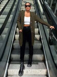 Women's Casual Solid Color Hooded Cardigan With Pockets