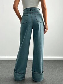 CLARA VERO Women's High Waist Pocket Design Straight Loose Casual Versatile Jeans - Dusty Blue - View 2
