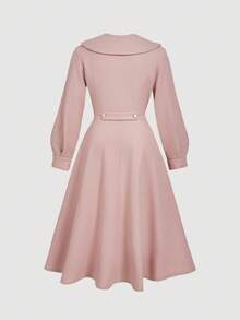 SHEIN MOD 加大码粉色翻领双排扣收腰中长款大衣，优雅少女风秋冬女装，圣诞节适用。 - 粉色 - 查看 2