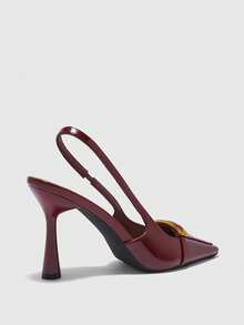 CUCCOO BIZCHIC Shiny Burgundy Color Square Toe Slip-On High Heel Pumps, Suitable For Commuting, Dating, Gatherings, Festivals And Parties - Burgundy - View 8