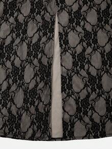 Nuvra 优雅合身美人鱼连衣裙，黑色蕾丝系带长袖及地开衩连衣裙 - 黑色 - 查看 9