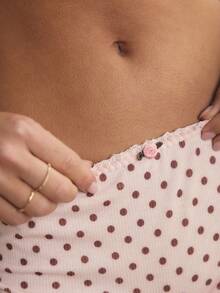 Aralina Women's 2pcs Polka Dot Lace Trim Detail V Neck Bralette With Rosette Trim With Matching Lace Trim Shortie Lingerie Vacation Outfits Women Two Pieces Set - Multicolor - View 6