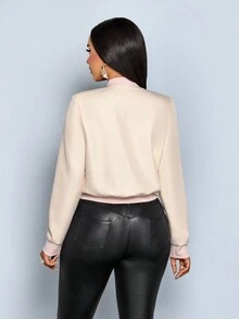 SOLERSUN Áo khoác bomber oversize dáng rộng màu mơ thời trang dạo phố thập niên 90, cổ bẻ cài nút phía trước, cổ áo bóng chày, dáng rộng, thời trang lễ hội âm nhạc - Màu be - Xem 2