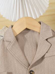 SHEIN 3pcs Toddler Boys' Formal Suit Set: Includes 1 Solid Color Casual Loose Long Sleeve Blazer Jacket With Fake Pockets And Buttons, 1 Vest, And 1 Elastic Waist Casual Pants. No Shirt, No Tie Accessories. This Business Gentleman Style Long Sleeve Suit Set Is Designed To Be Elegant, Simple And Generous, Suitable For Birthday Parties, Evening Events, Weddings, Christenings, Back To School Season And Holidays. - Multicolor - View 5